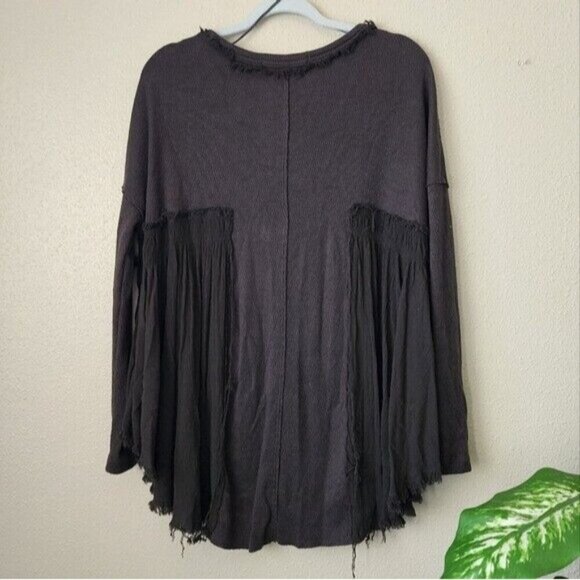 We The Free Oversize Button Down Knit Boho Gray Thermal Top Basics Minimalist S - Picture 2 of 11